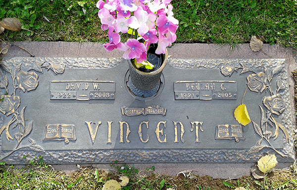 Marker, David William Vincent (1922-2008), his wife Beulah Christine Dort (1921-2005). Heatherdale Memorial Gardens, Westville, Pictou County, Nova Scotia, Canada. Photo courtesy of findagrave.com.